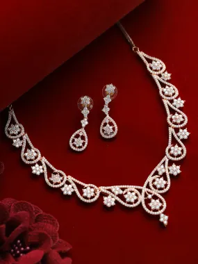 Rose Gold-Plated White American Diamond & Cz Studded Handcrafted Jewellery Set