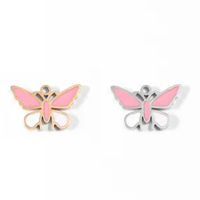 18K Gold PVD Stainless Steel Epoxy Pink and White Butterfly Charm / PDL0030