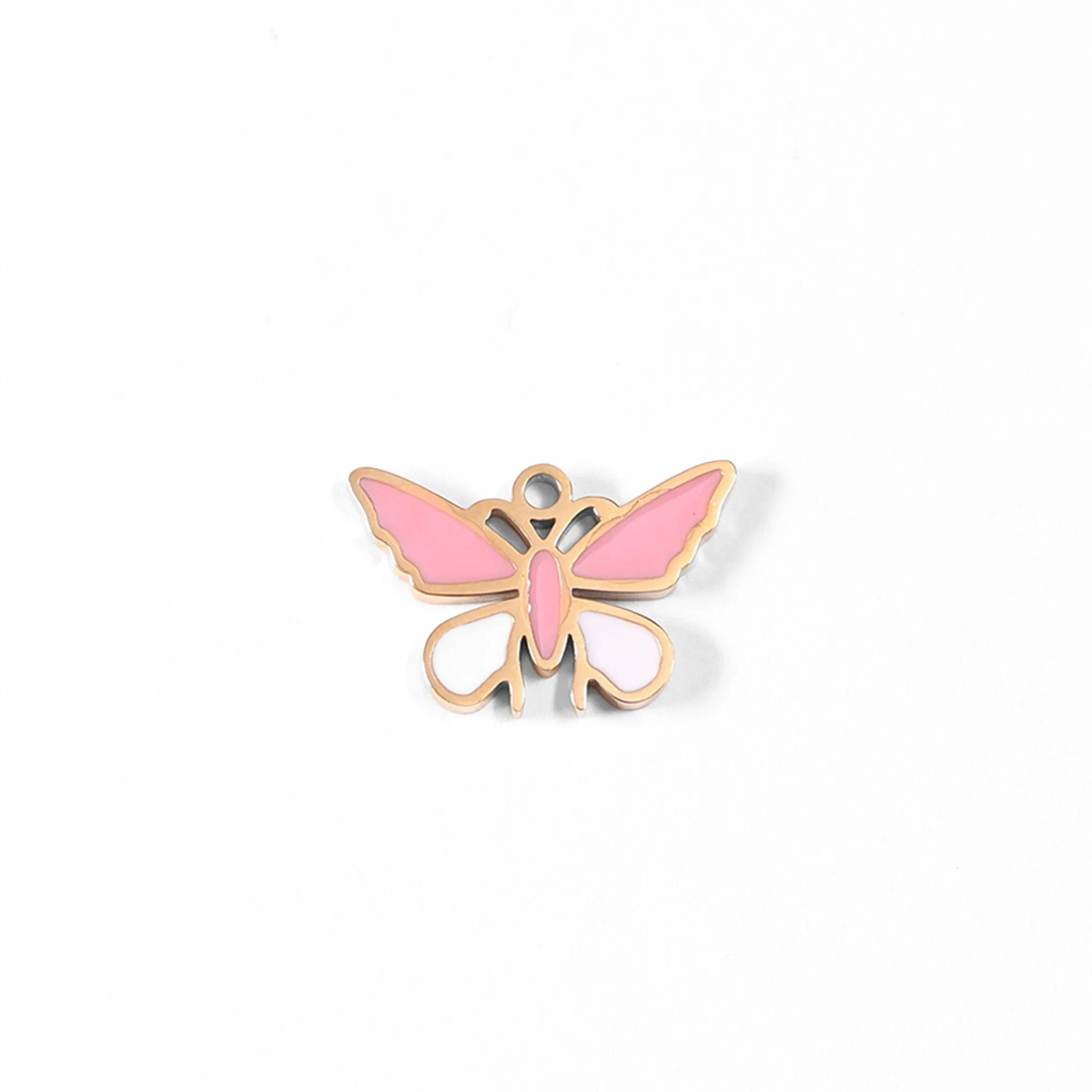 18K Gold PVD Stainless Steel Epoxy Pink and White Butterfly Charm / PDL0030