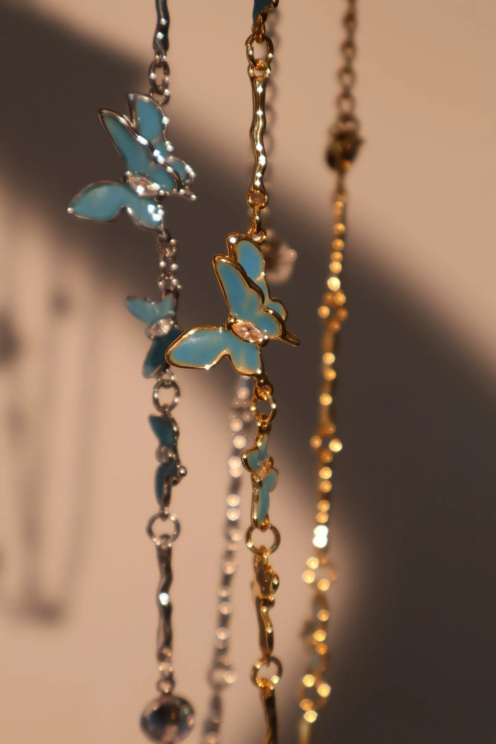 18K Real Gold Plated Blue Butterfly Fluttering Necklace