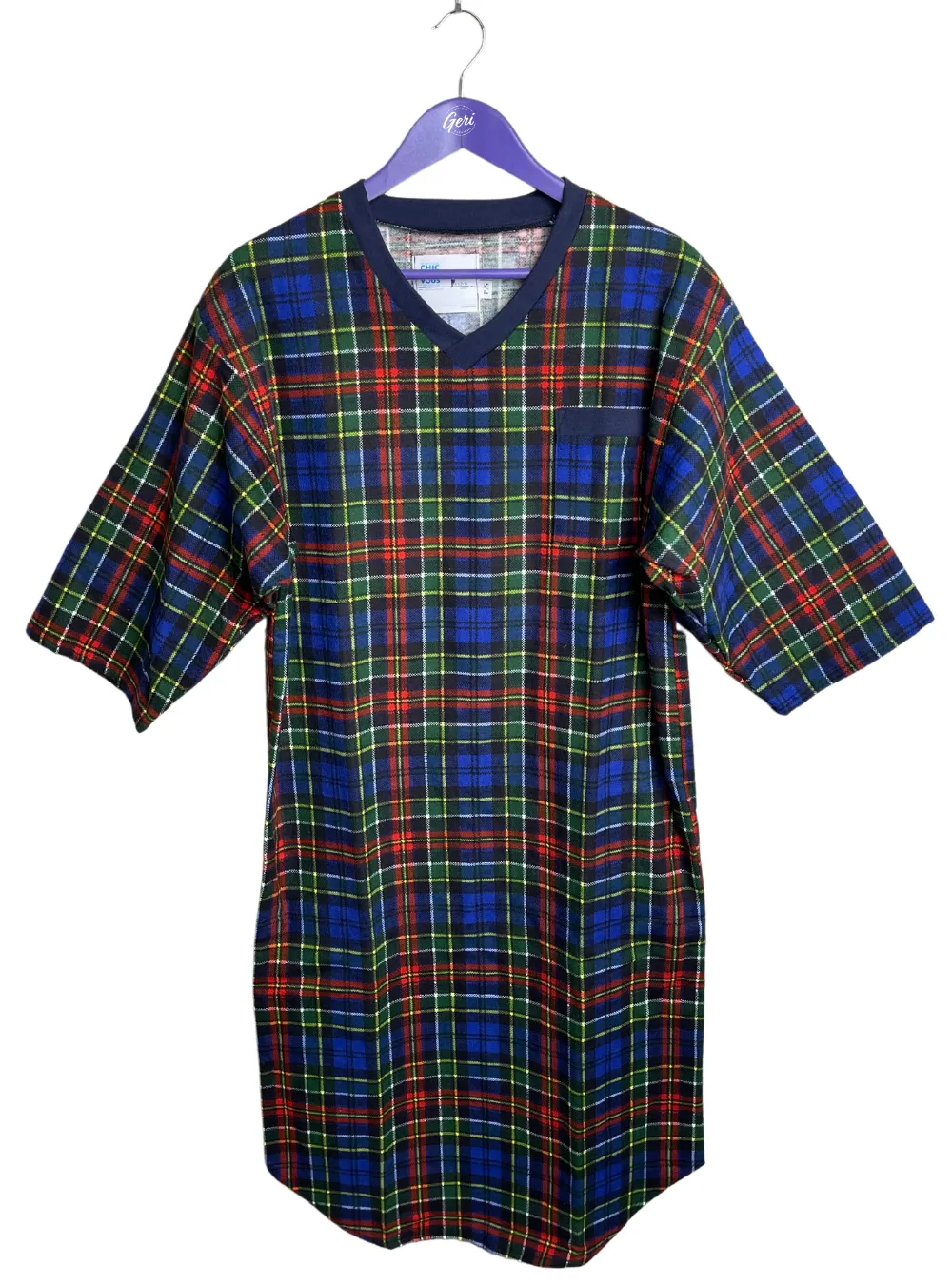 Adaptive Flannel V-Neck Nightshirt