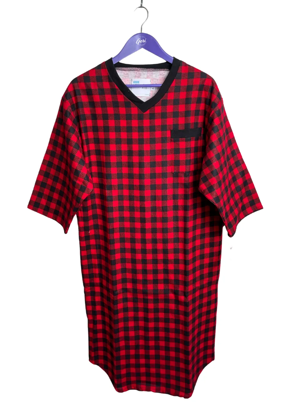 Adaptive Flannel V-Neck Nightshirt