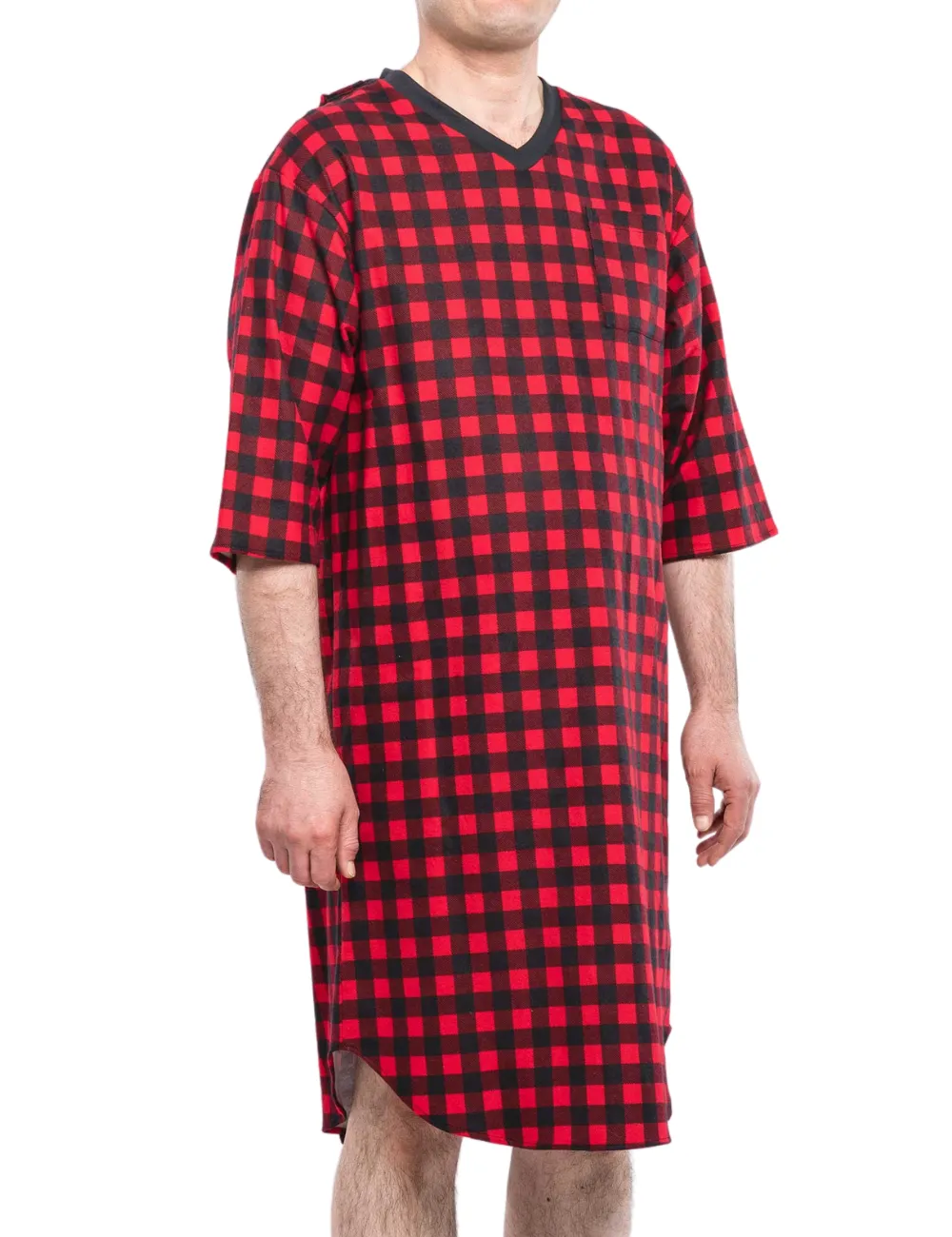 Adaptive Flannel V-Neck Nightshirt