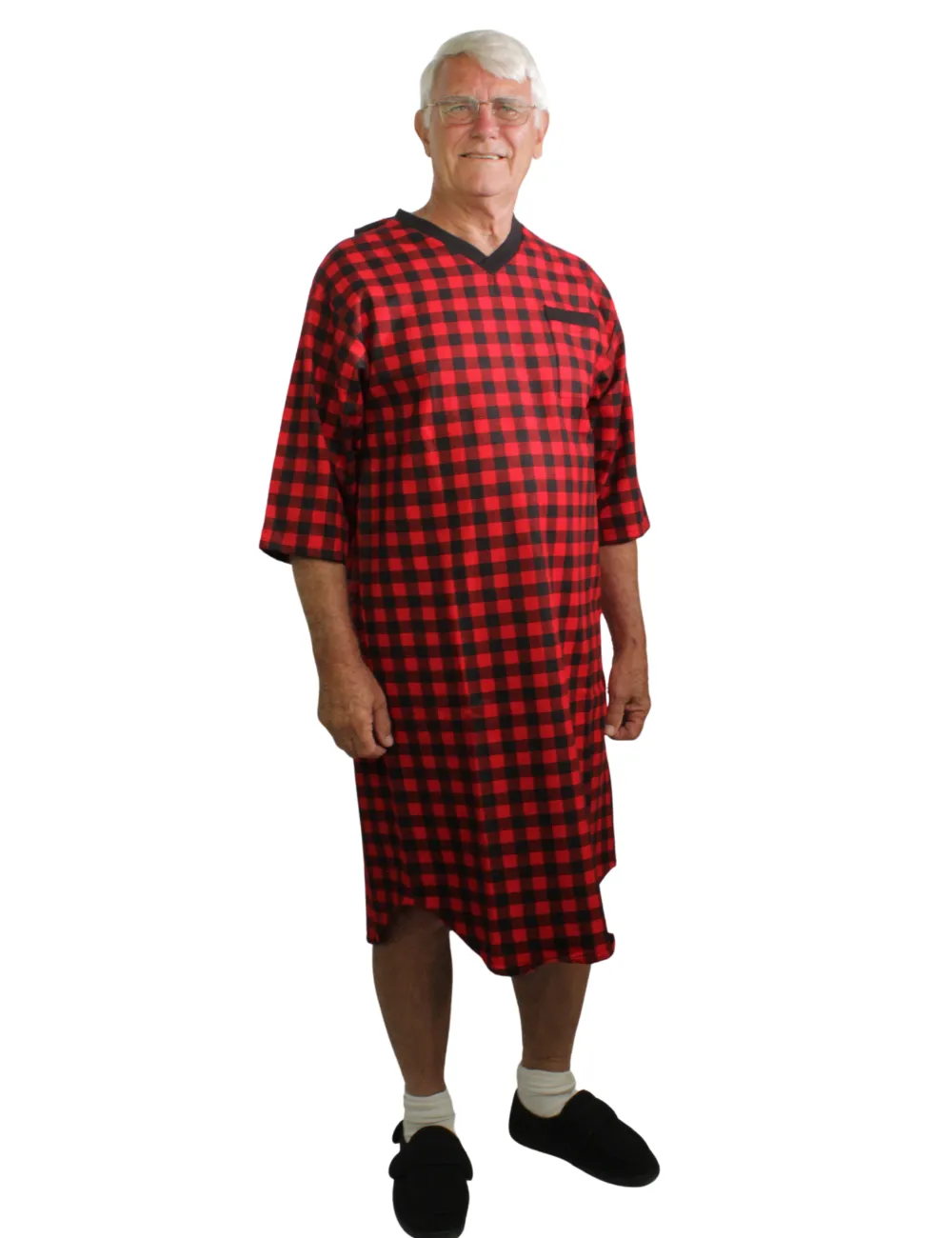 Adaptive Flannel V-Neck Nightshirt