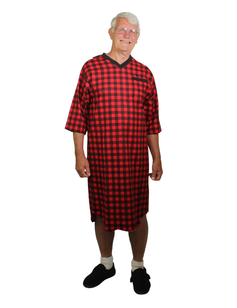 Adaptive Flannel V-Neck Nightshirt