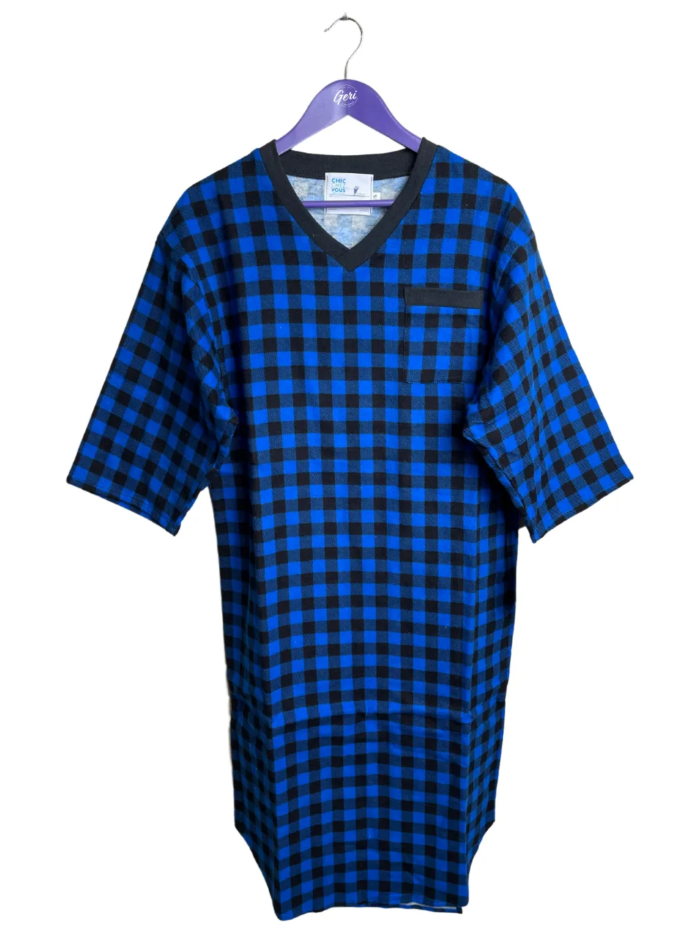 Adaptive Flannel V-Neck Nightshirt