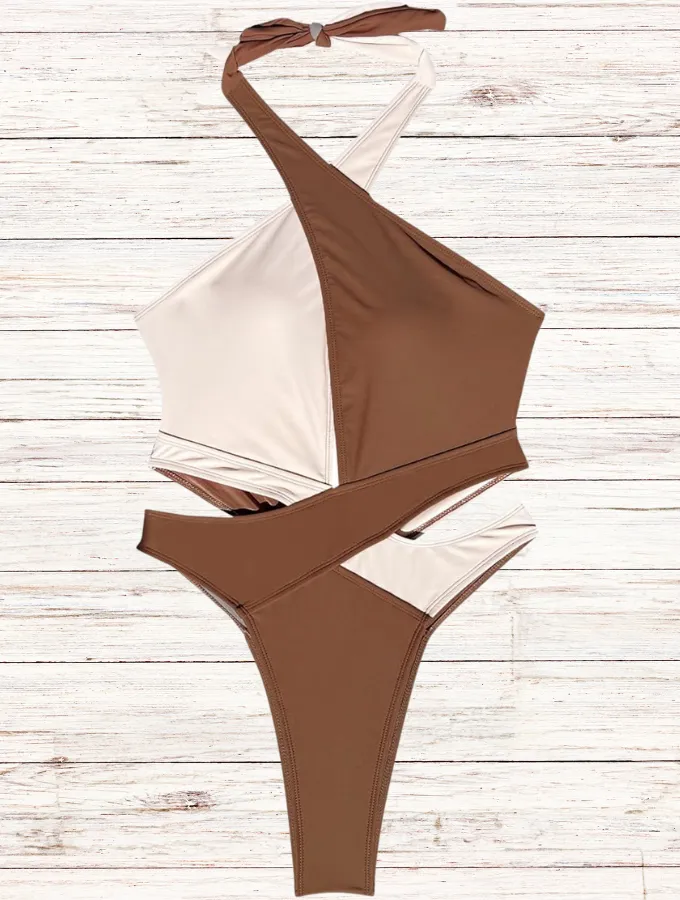 AGENT PROVOCATEUR CUT-OUT MONOKINI - BROWN & WHITE