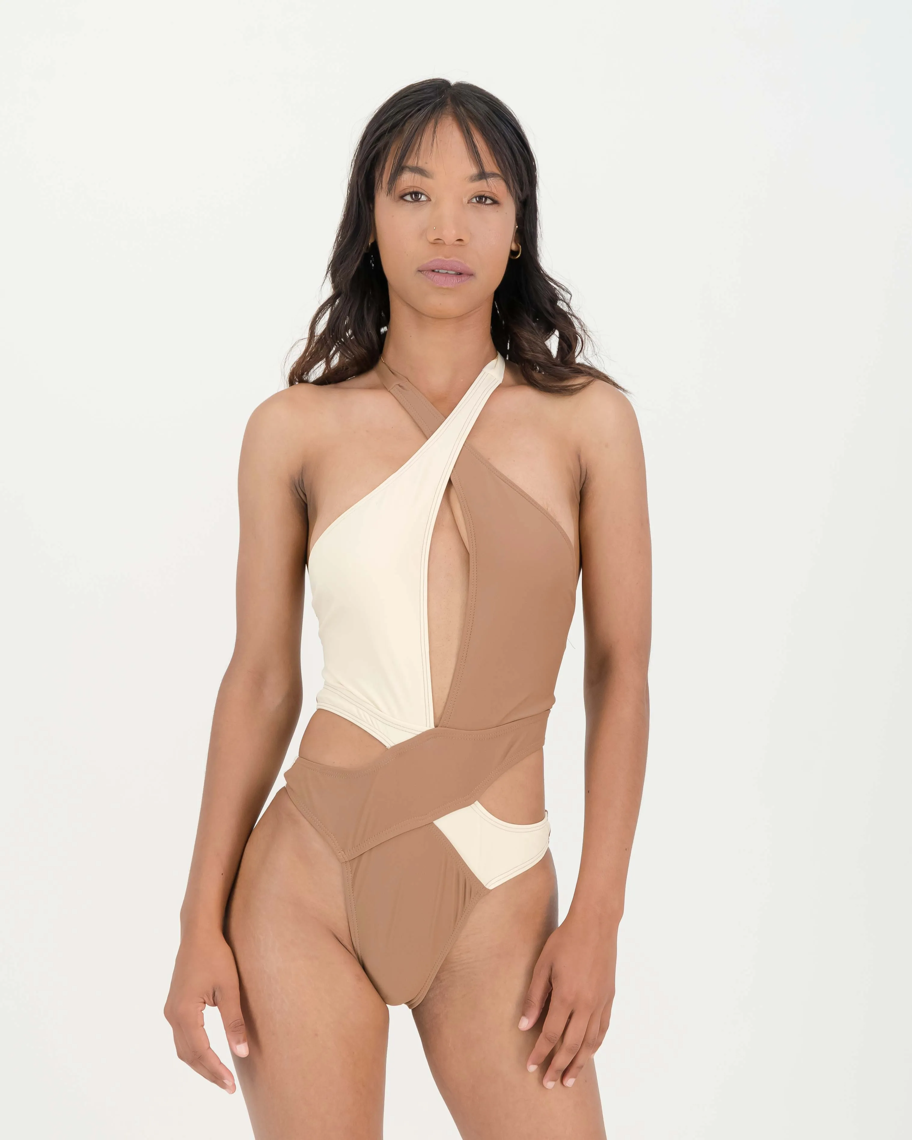 AGENT PROVOCATEUR CUT-OUT MONOKINI - BROWN & WHITE