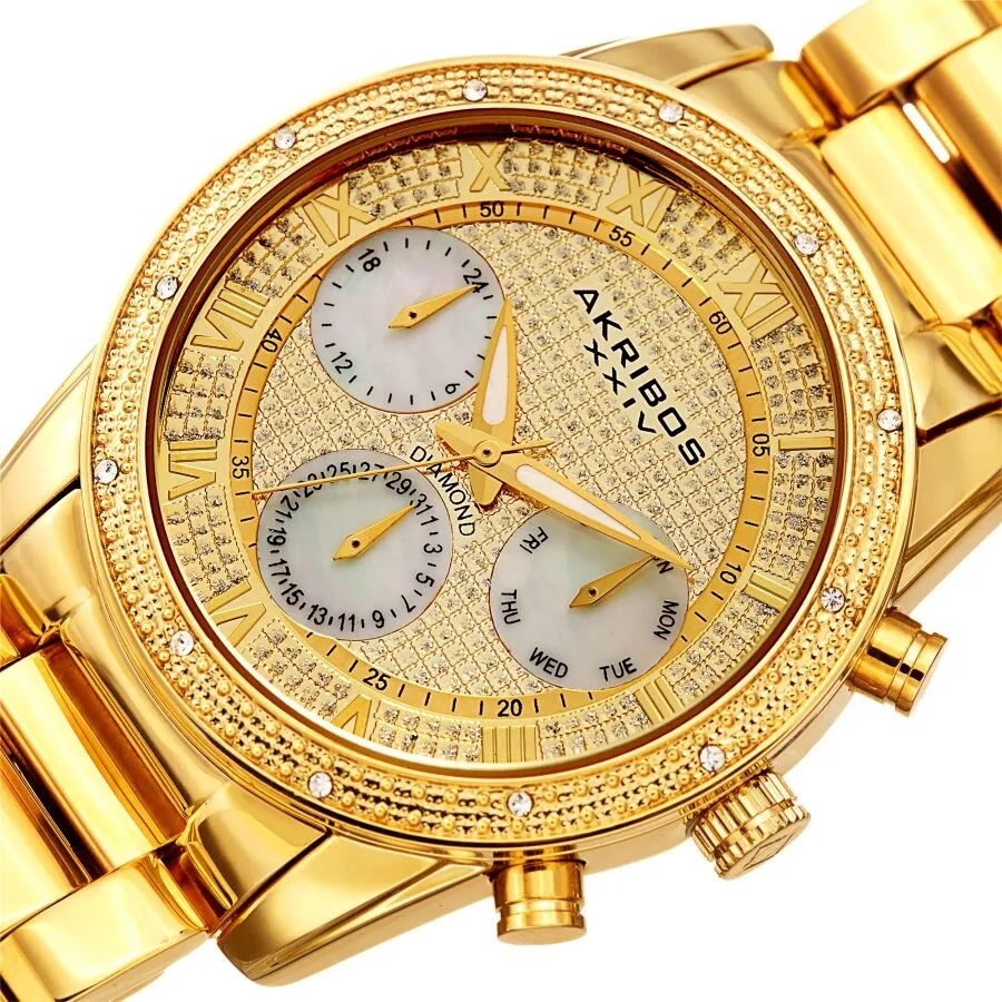 Akribos Xxiv Quartz Diamond Gold Dial Men's Watch AK1040YG