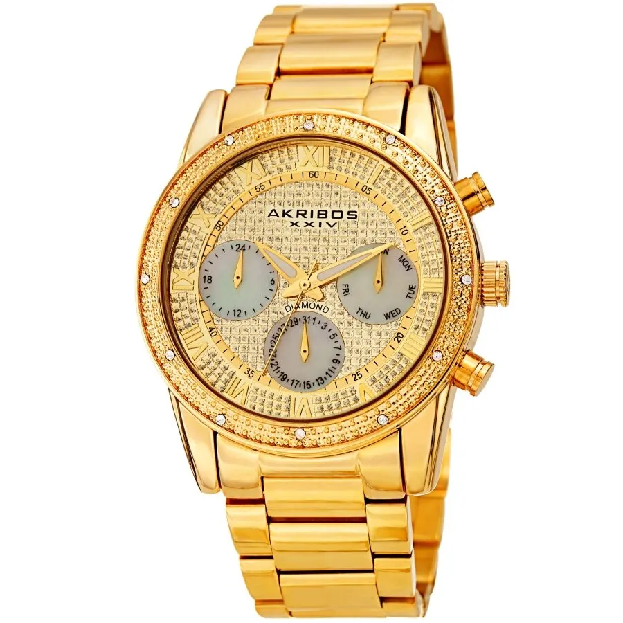 Akribos Xxiv Quartz Diamond Gold Dial Men's Watch AK1040YG