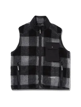 And Wander Womens Check Boa Vest Grey