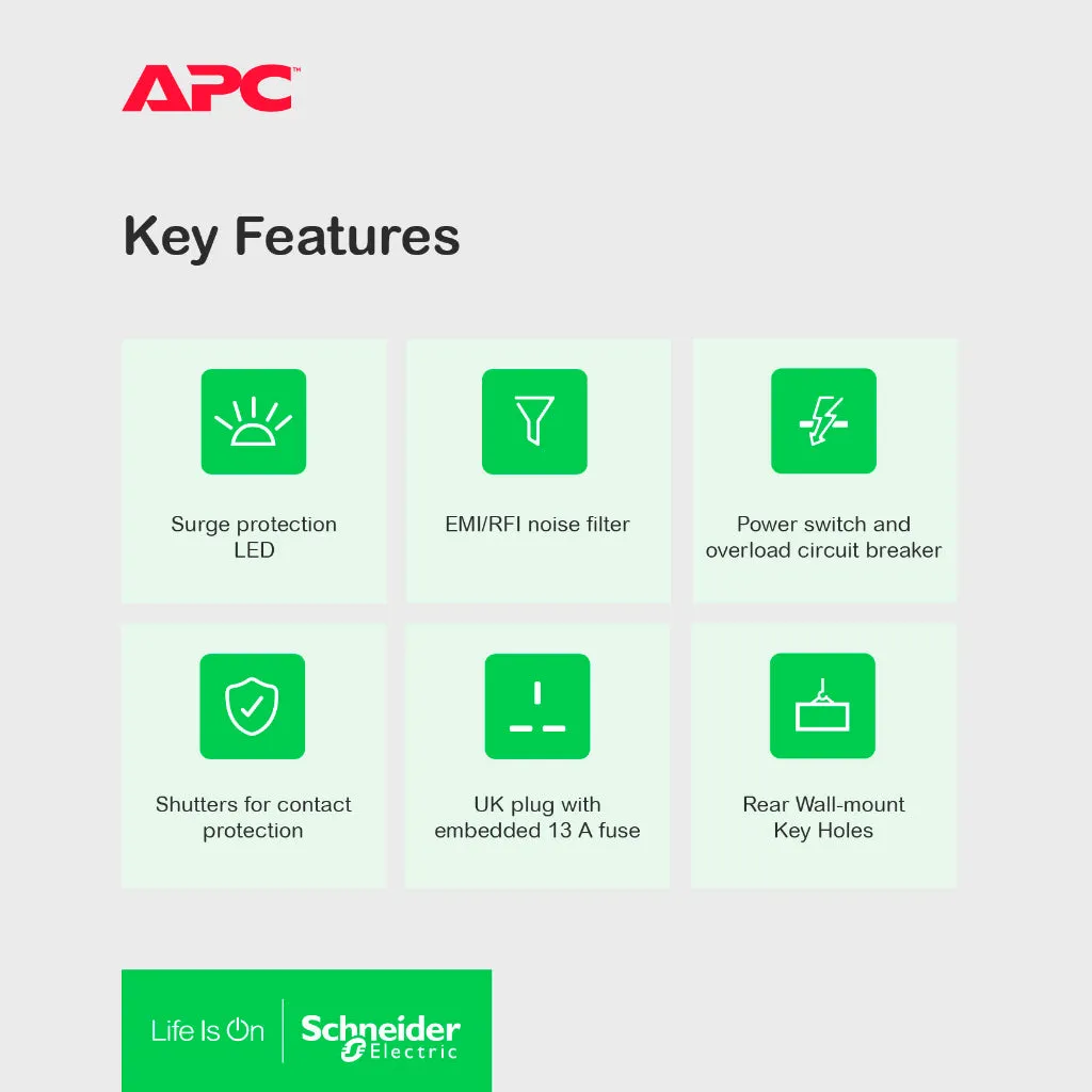 APC PME6B-UK / PME6U2B-UK (2 USB Port) SurgeArrest Essential Surge Protector 6 Outlets Extension Socket (2m)