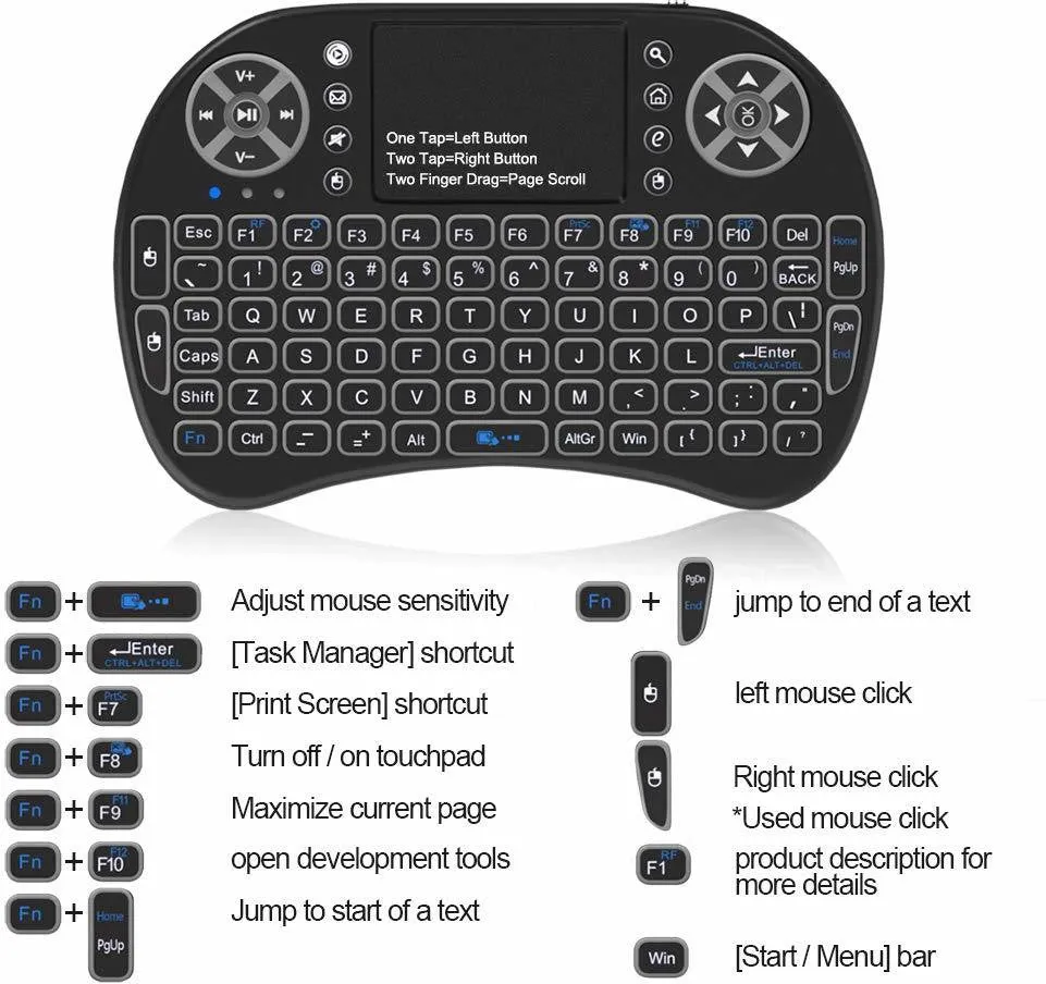 Backlit Mini Keyboard with Touchpad for Laptop/ Tabs/ TV