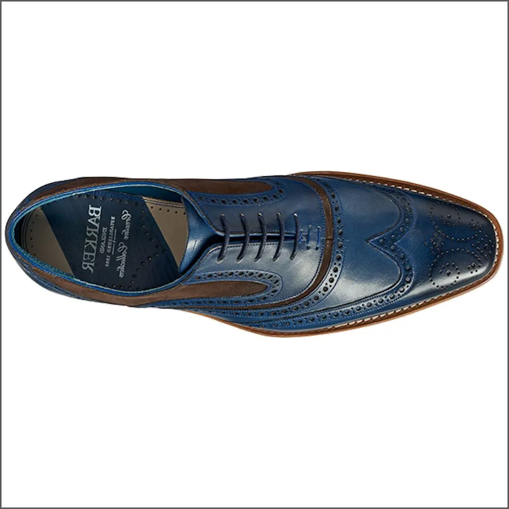 Barker McClean Navy Hand Painted / Choc Suede Wingtip Brogue  