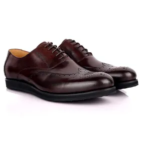 Berlut Classic Brogue Lace Up Designed Leather Shoe - Coffee