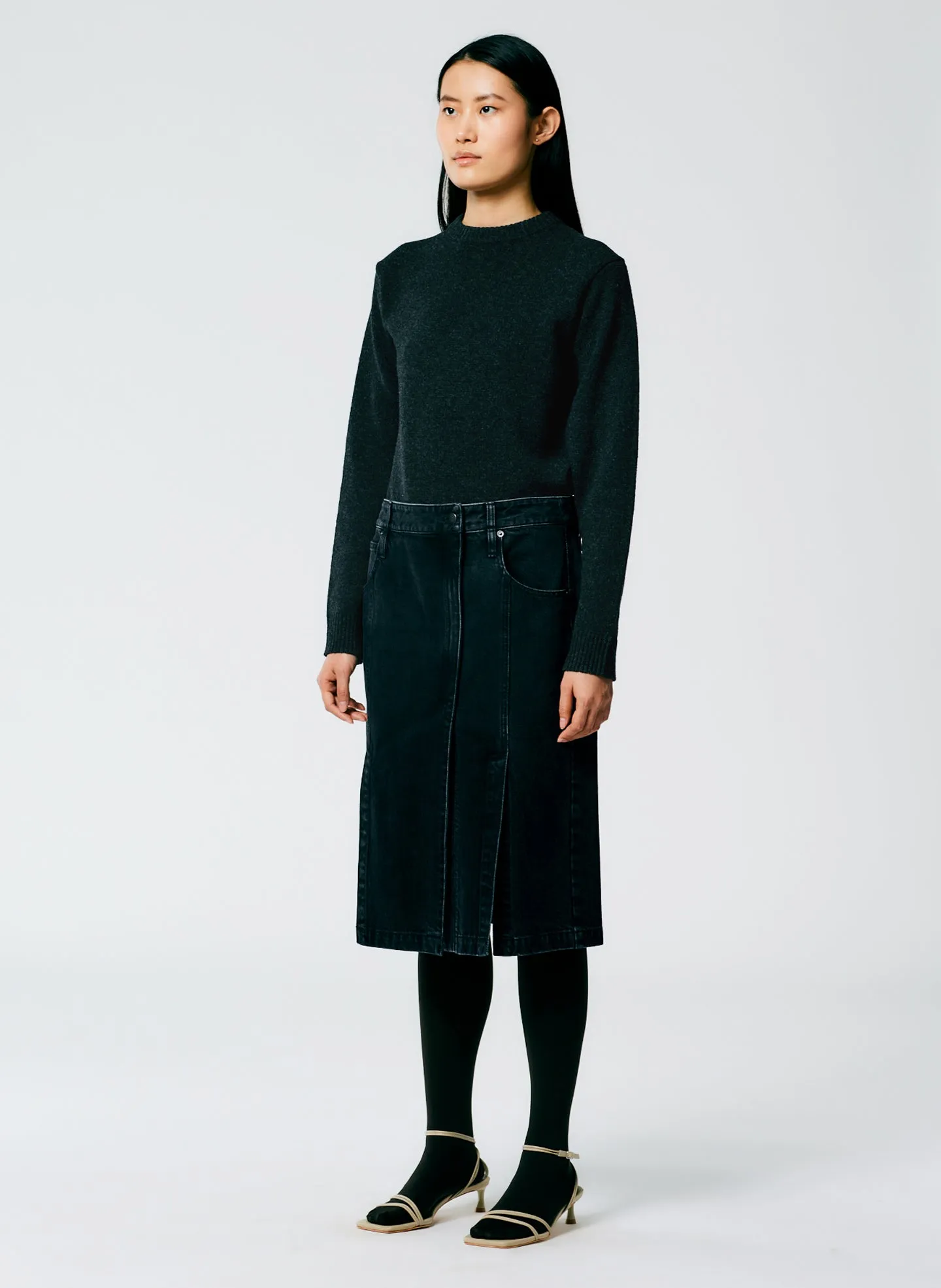 Black Denim Paneled Skirt