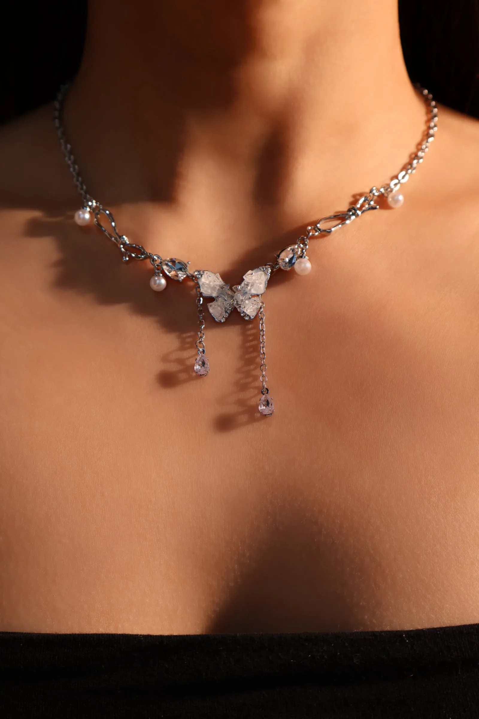 Blue Crystal Butterfly Necklace