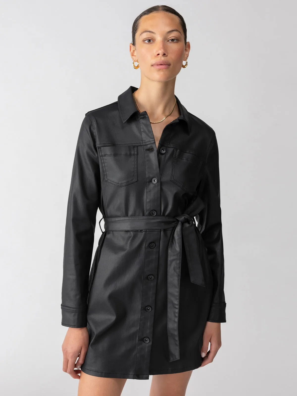 Coated Denim Dress Black