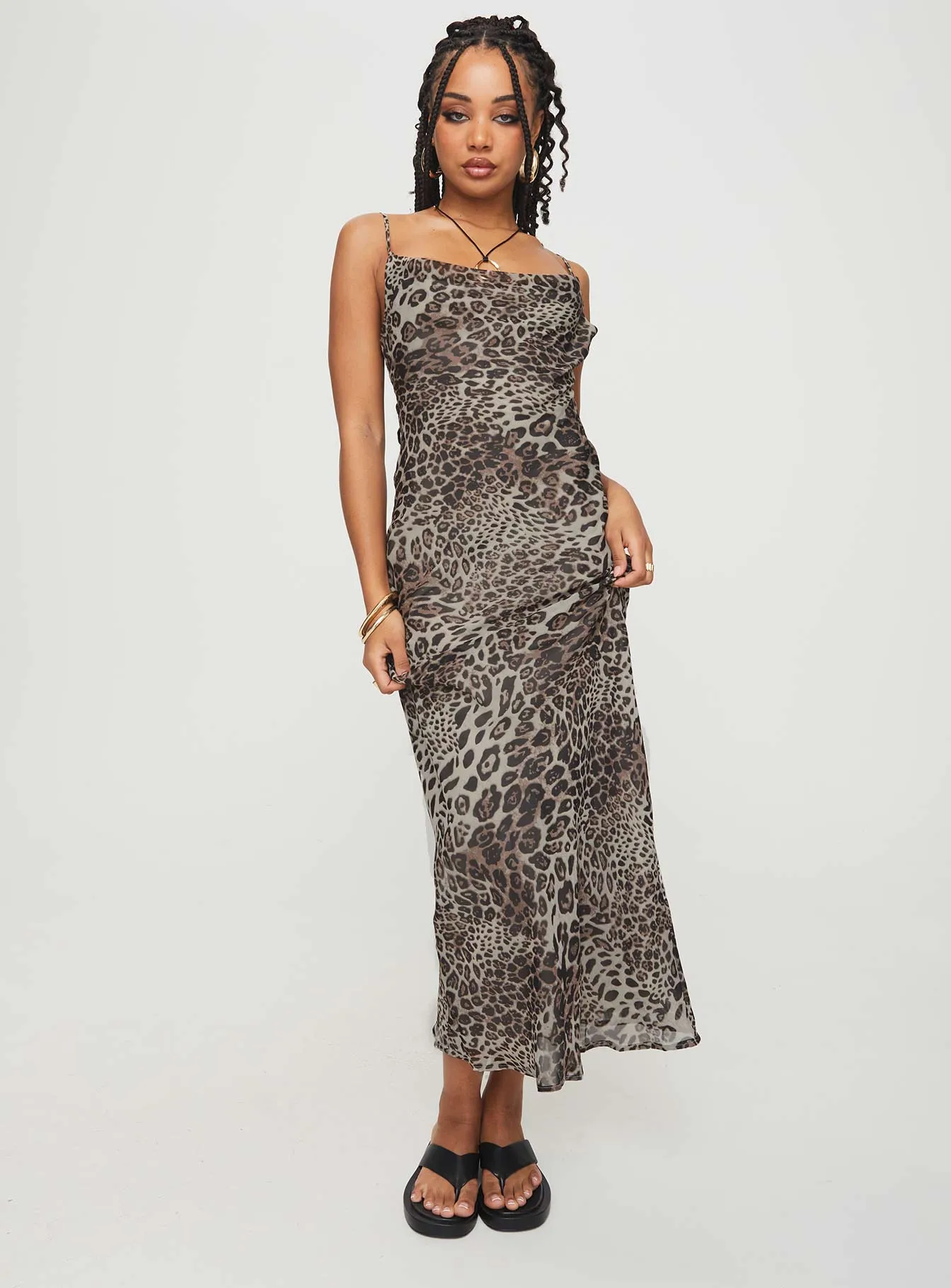 Declynn Bias Cut Maxi Dress Leopard