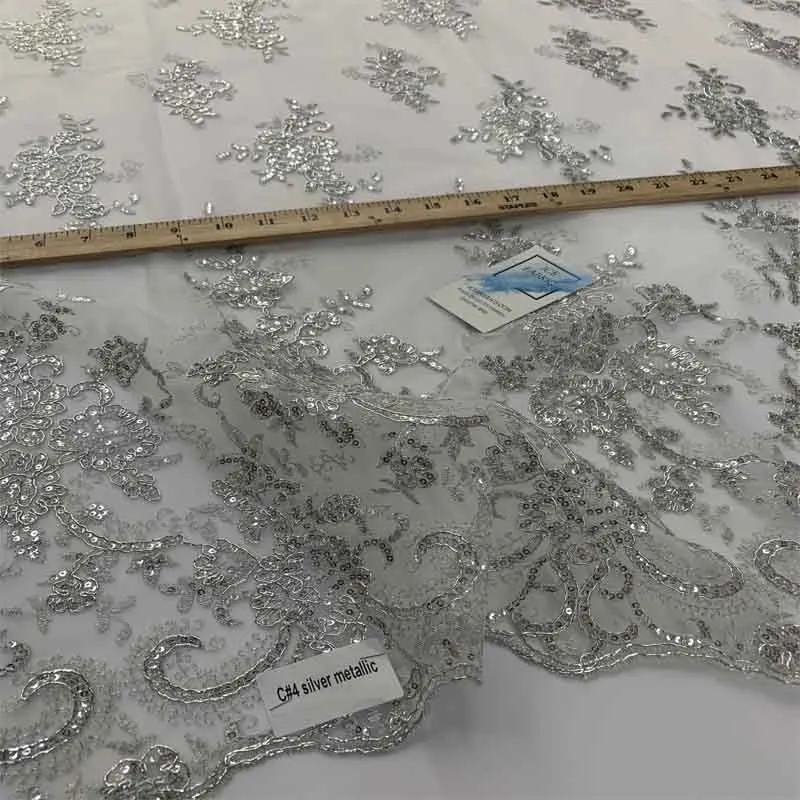 Embroidered Bridal Fabric Mesh Lace Floral Flowers Fabric Sold by the Yard