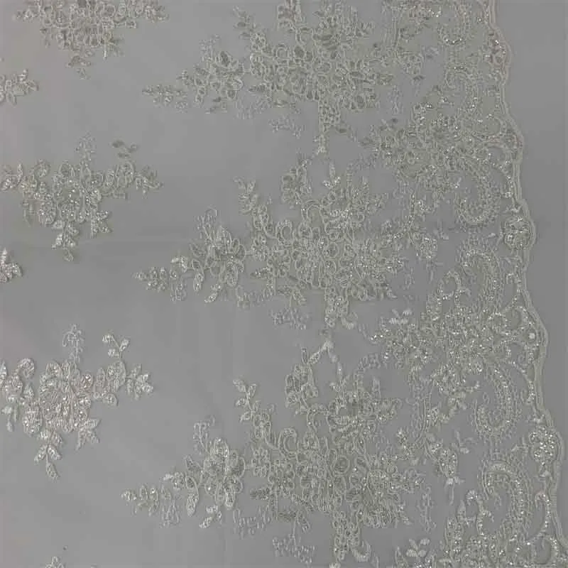 Embroidered Bridal Fabric Mesh Lace Floral Flowers Fabric Sold by the Yard