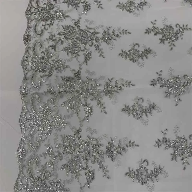 Embroidered Bridal Fabric Mesh Lace Floral Flowers Fabric Sold by the Yard