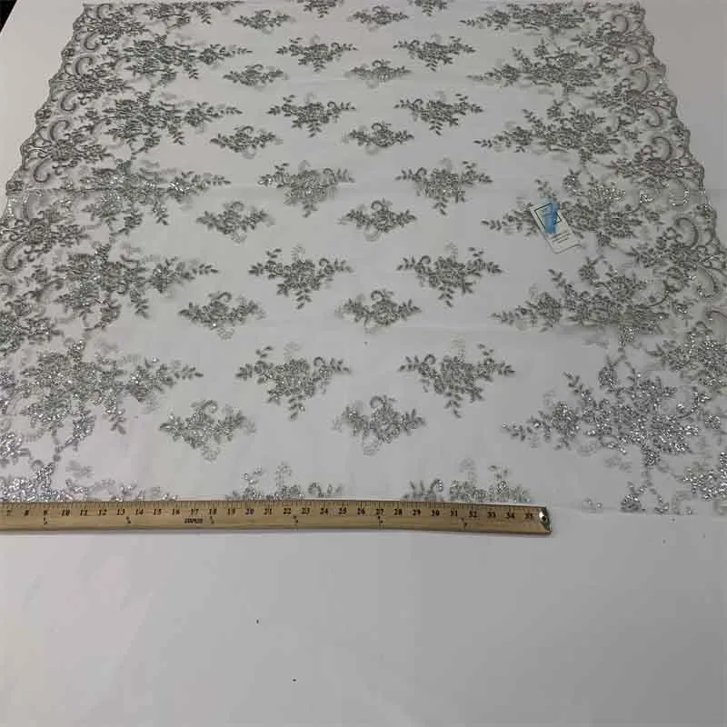 Embroidered Bridal Fabric Mesh Lace Floral Flowers Fabric Sold by the Yard