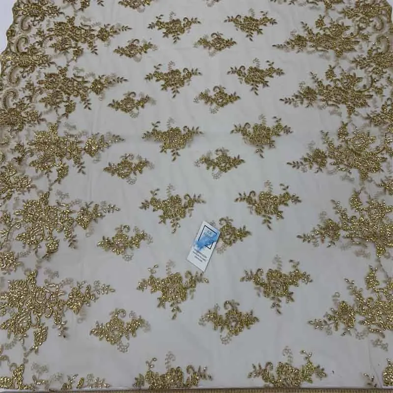 Embroidered Bridal Fabric Mesh Lace Floral Flowers Fabric Sold by the Yard