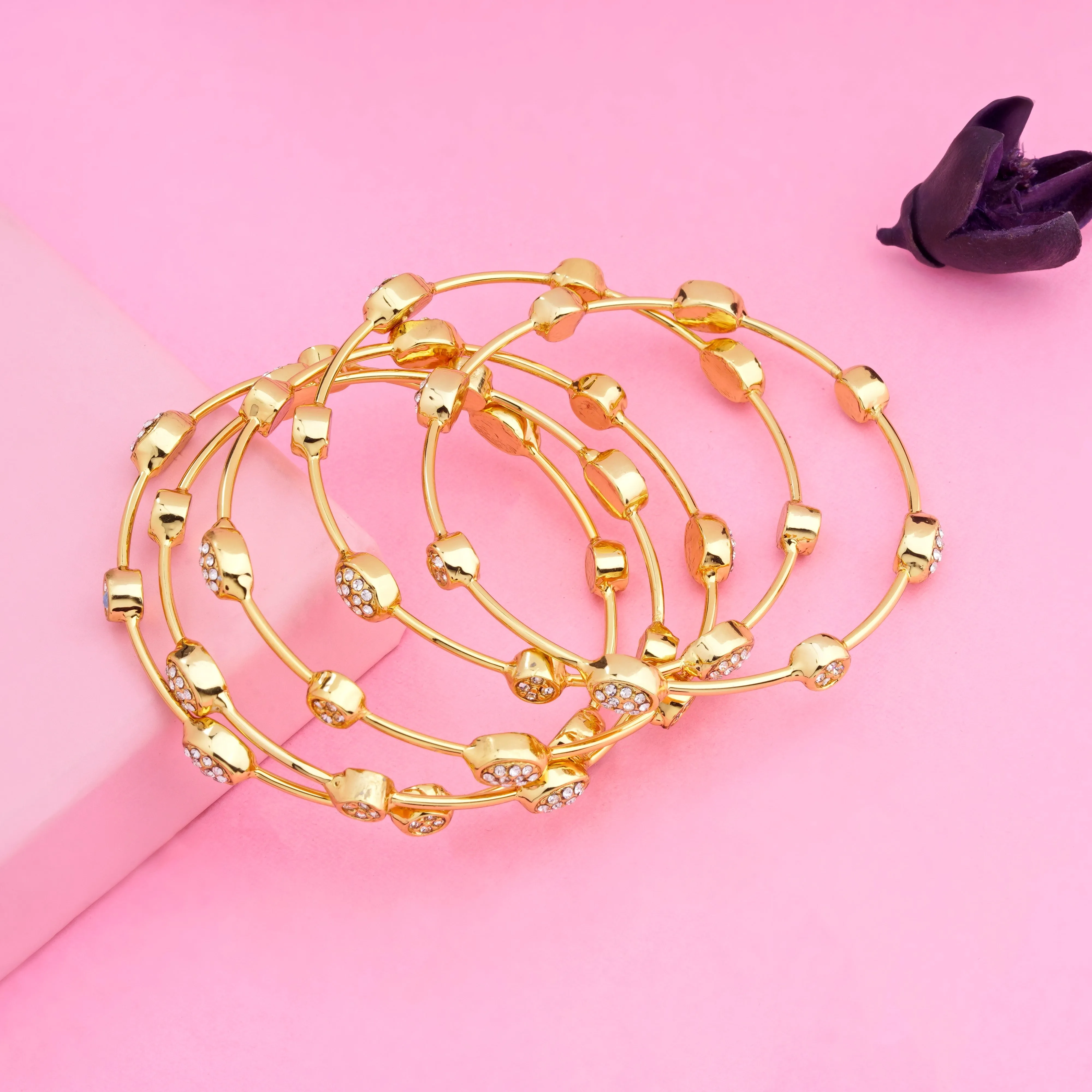 Estele Gold Plated Diamond Studded Oval Bangle Bracelet for women