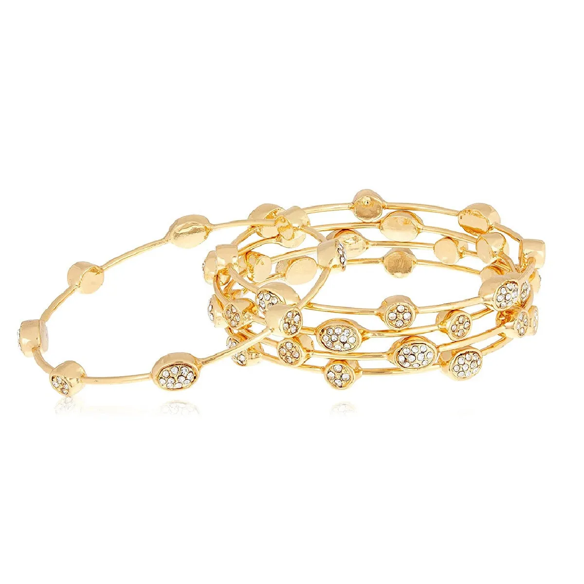 Estele Gold Plated Diamond Studded Oval Bangle Bracelet for women