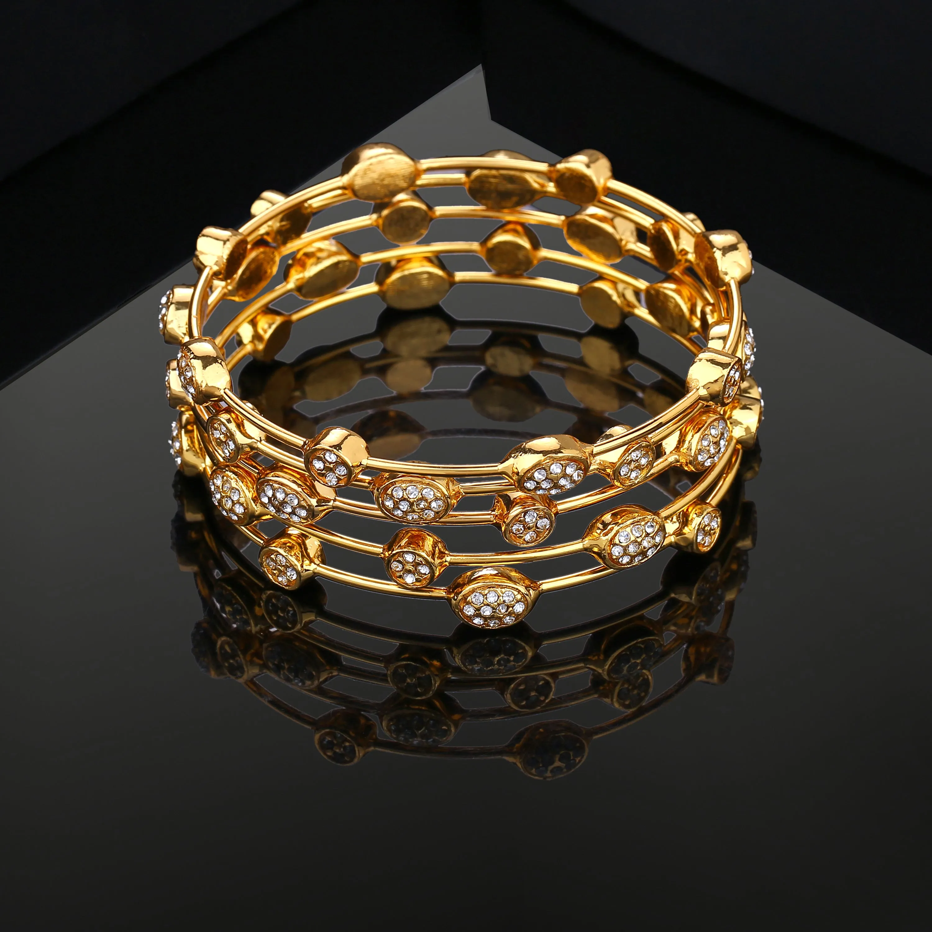 Estele Gold Plated Diamond Studded Oval Bangle Bracelet for women