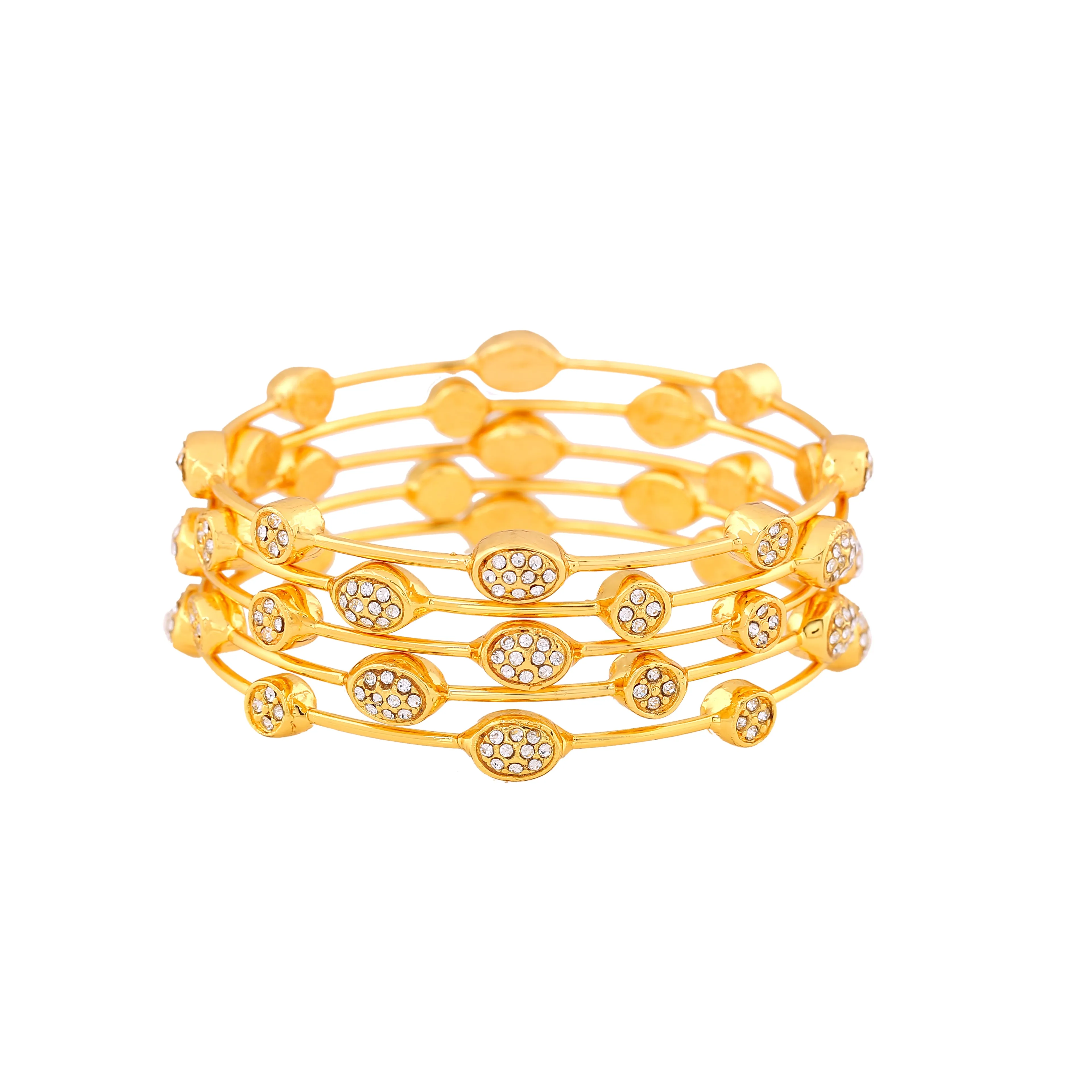 Estele Gold Plated Diamond Studded Oval Bangle Bracelet for women