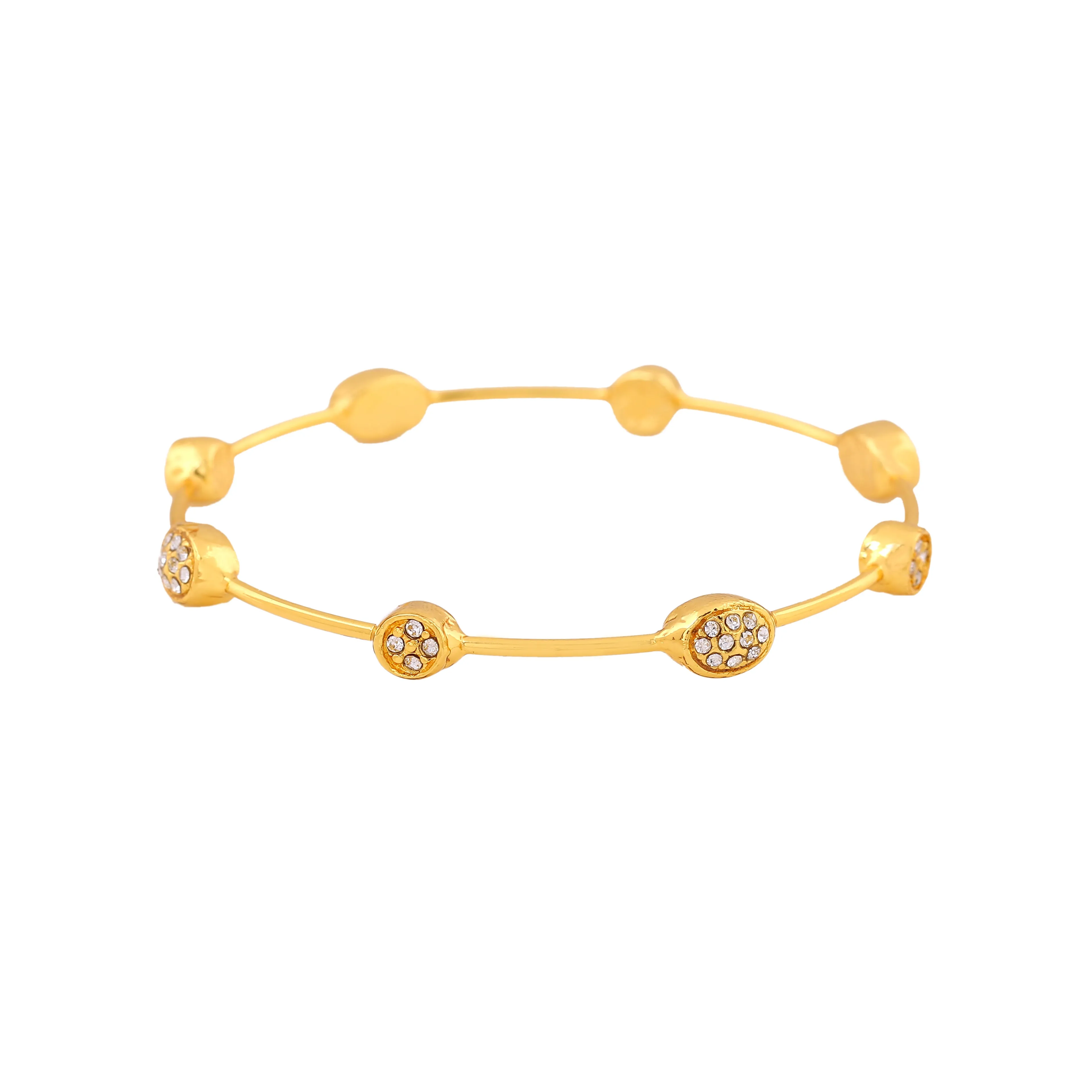 Estele Gold Plated Diamond Studded Oval Bangle Bracelet for women