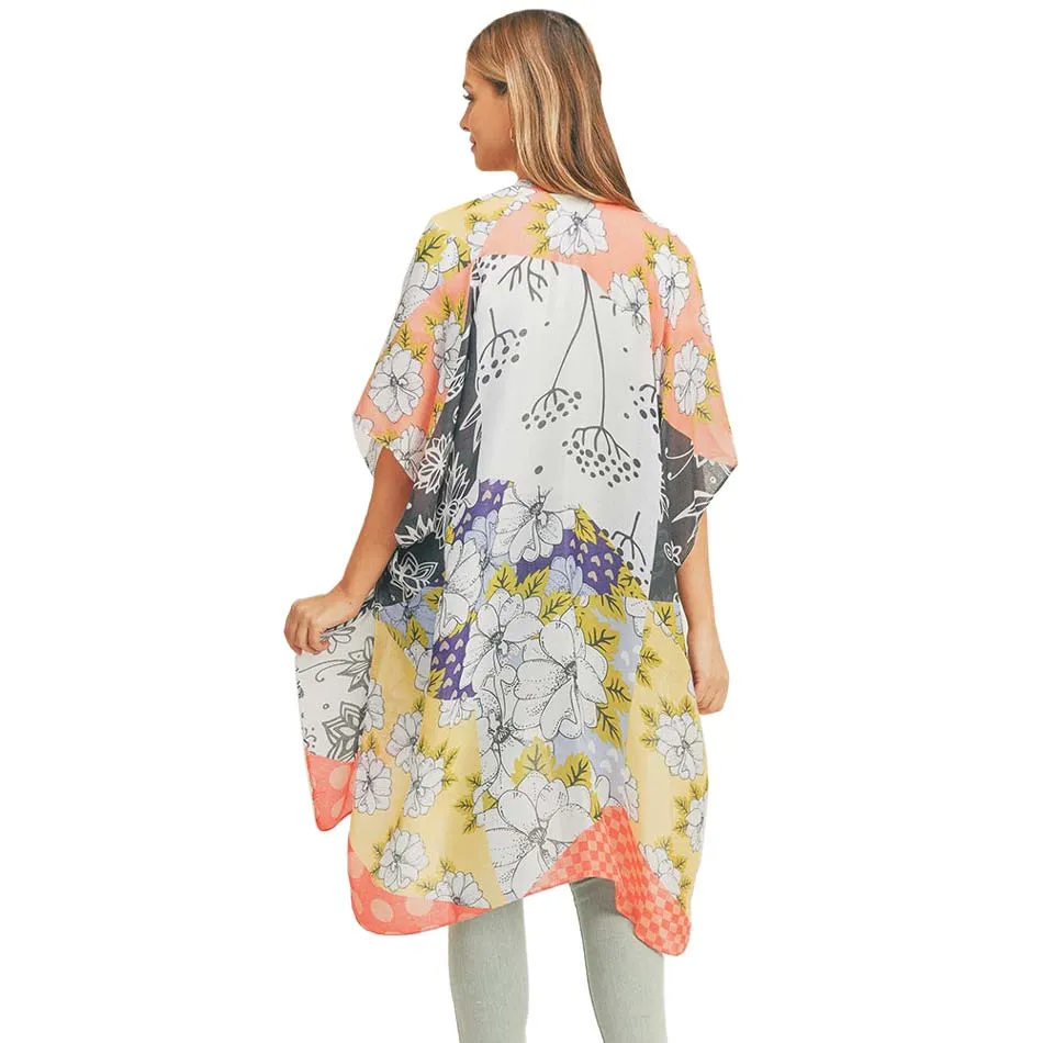 Flower Print Cover Up Kimono Poncho