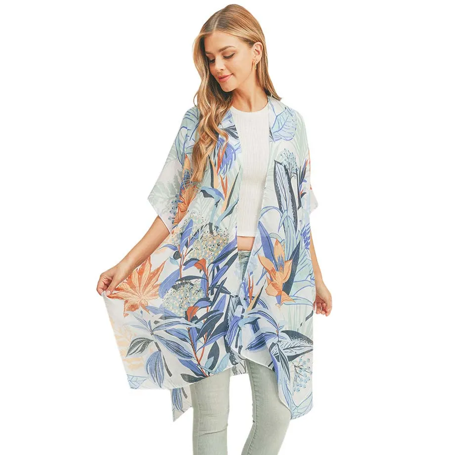 Flower Print Cover Up Kimono Poncho