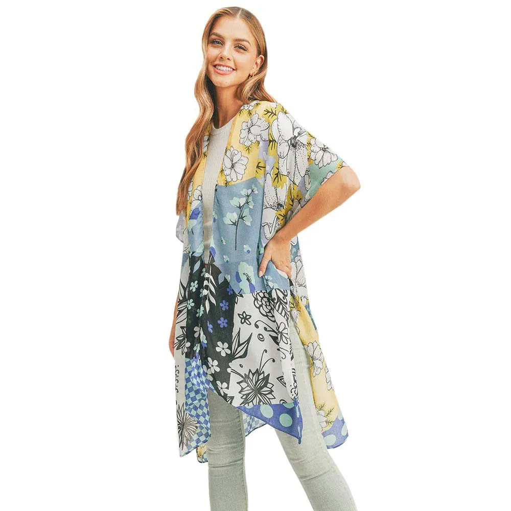 Flower Print Cover Up Kimono Poncho