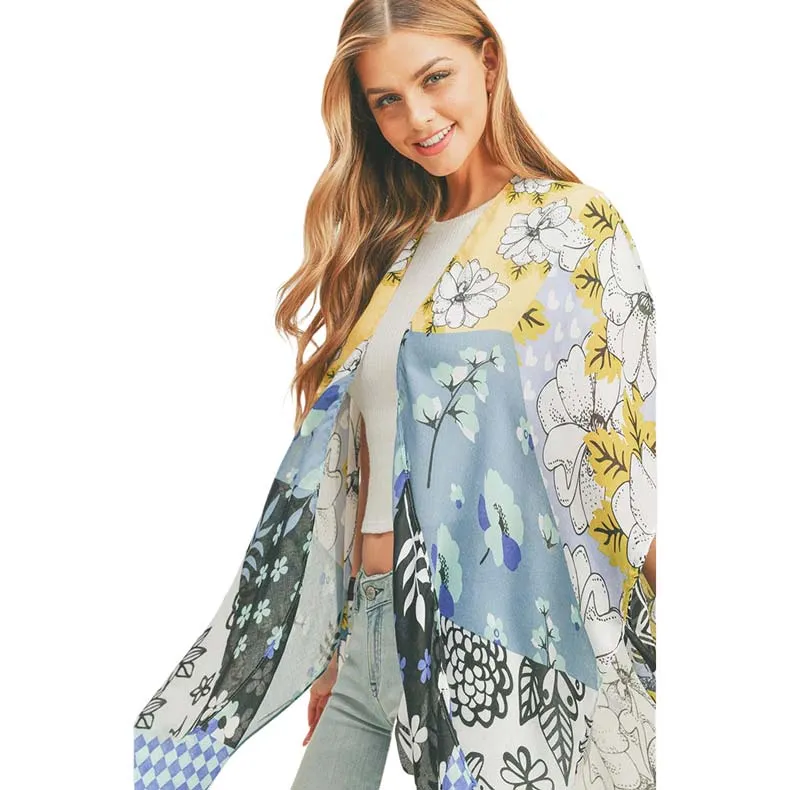 Flower Print Cover Up Kimono Poncho