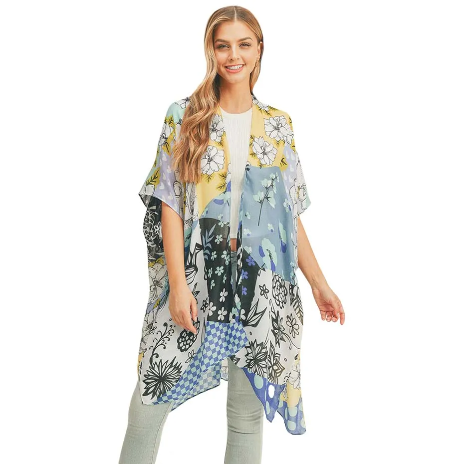 Flower Print Cover Up Kimono Poncho