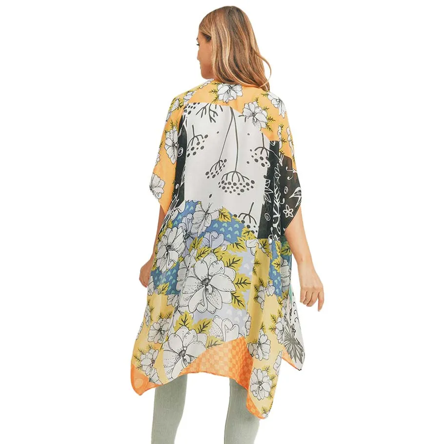 Flower Print Cover Up Kimono Poncho