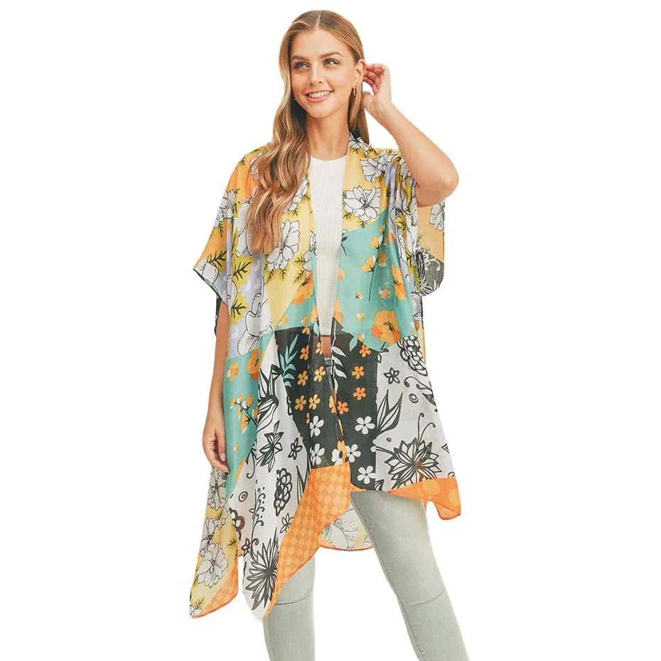 Flower Print Cover Up Kimono Poncho