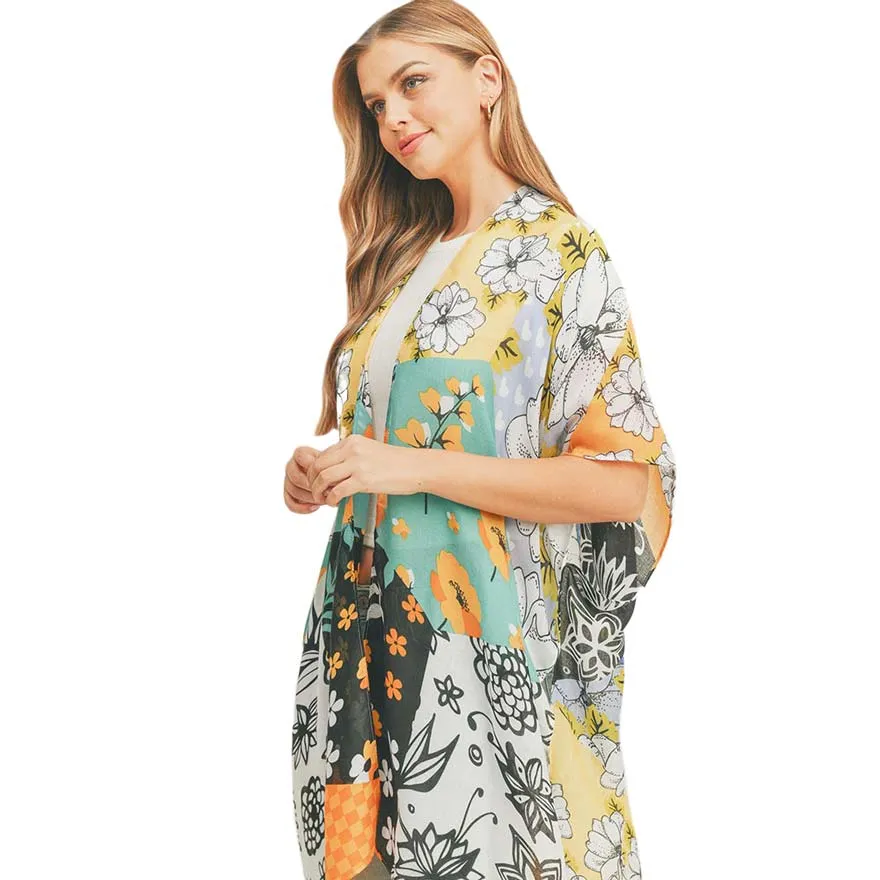 Flower Print Cover Up Kimono Poncho