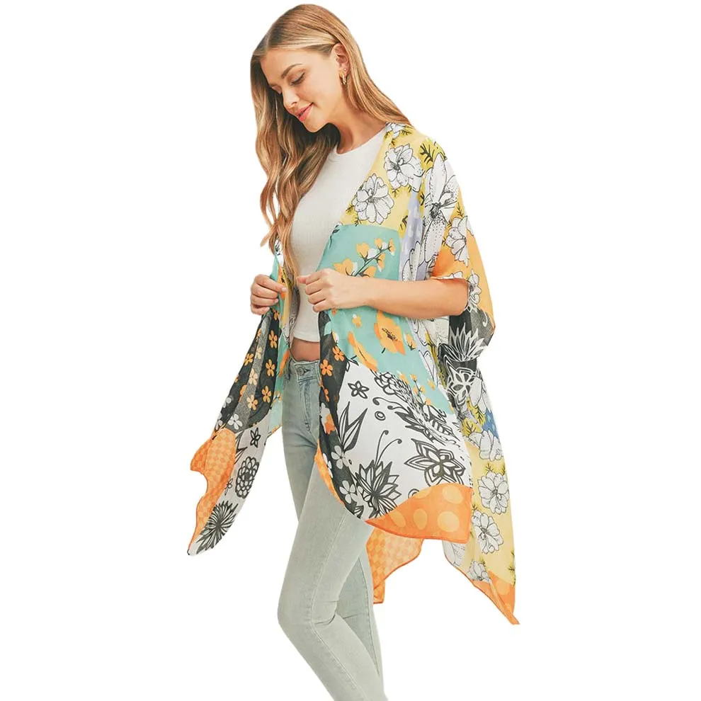 Flower Print Cover Up Kimono Poncho