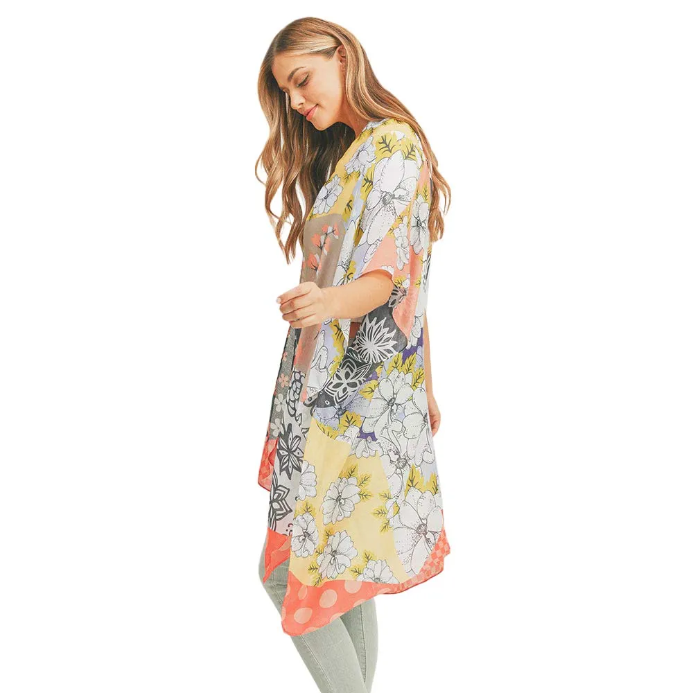 Flower Print Cover Up Kimono Poncho