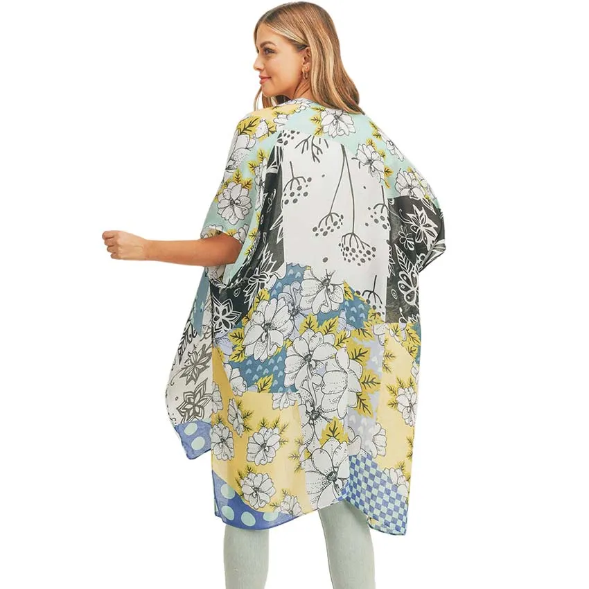 Flower Print Cover Up Kimono Poncho