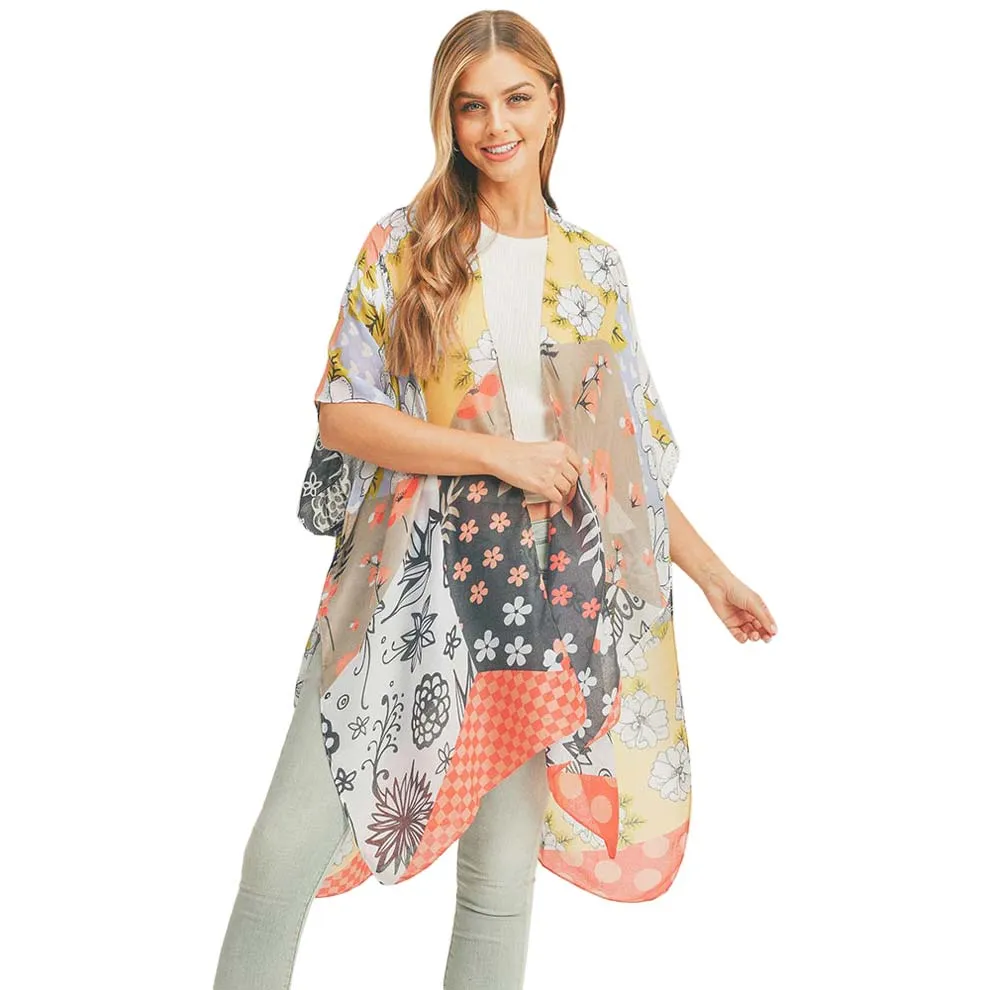 Flower Print Cover Up Kimono Poncho