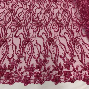 Fuchsia Beaded Fabric Luxury Fabric Embroidery Fabric Fashion Fabric