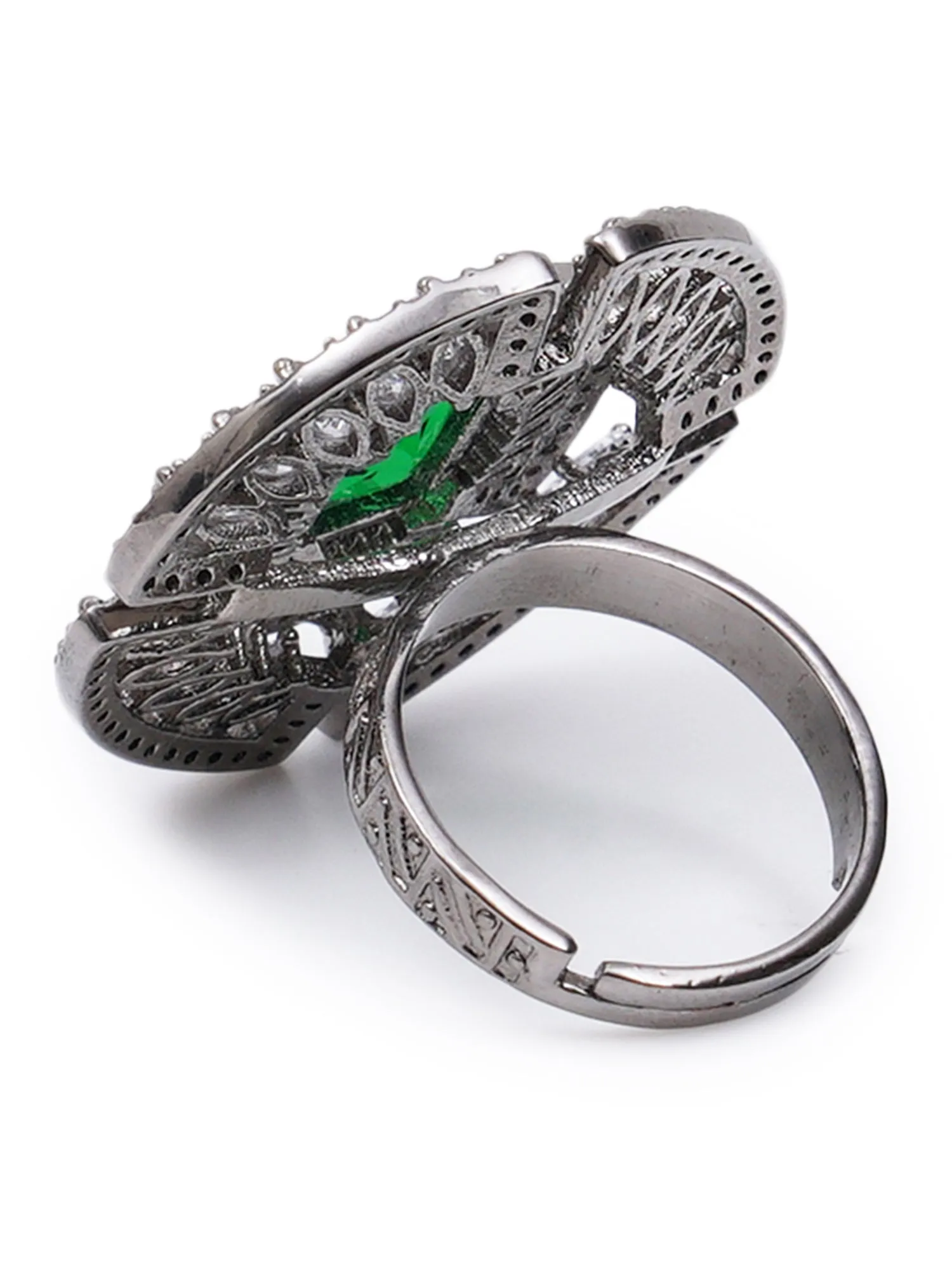 Green American Diamond Studded Adjustable Ring for Women