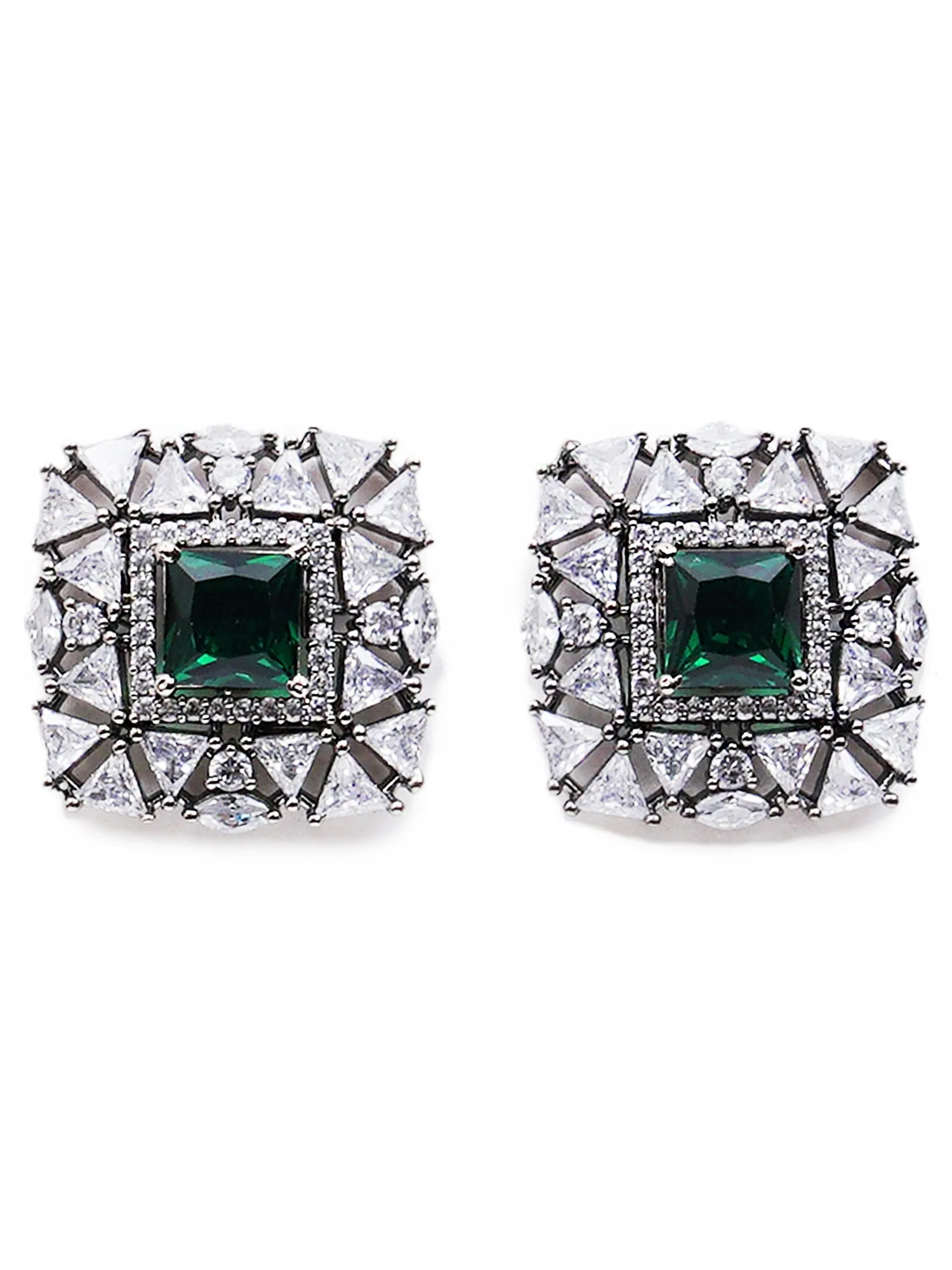 Green American Diamond Studded Classic Stud Earrings