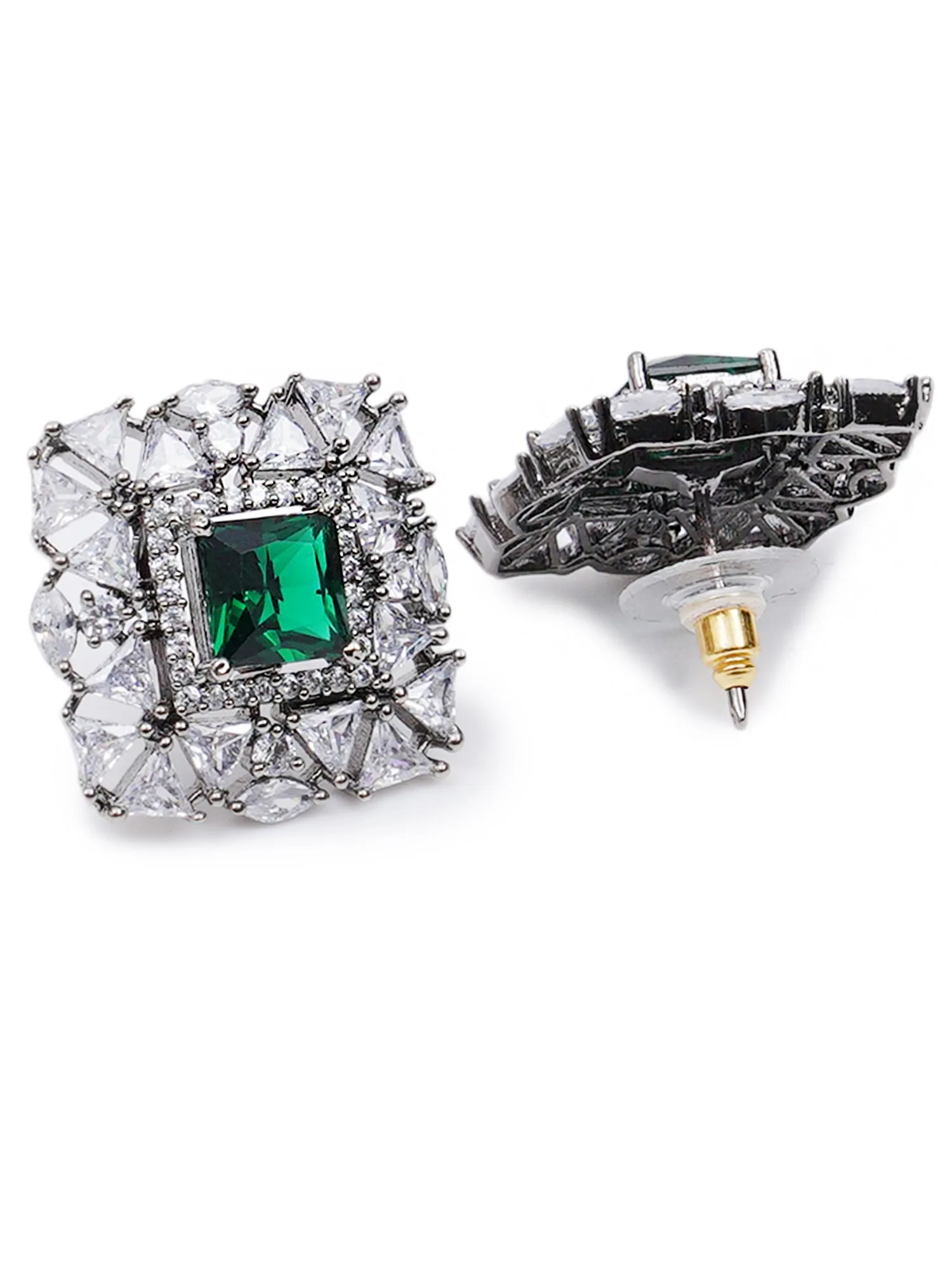 Green American Diamond Studded Classic Stud Earrings