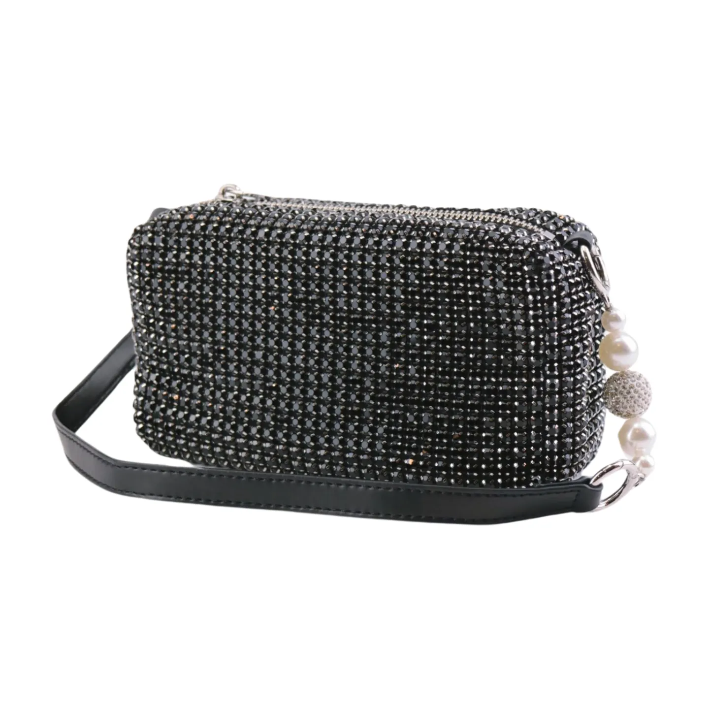 Heiress Pouch, Luxury Women's Diamond Rhinestone Mesh Pearl Handle Silver Stainless Steel Chain Purse